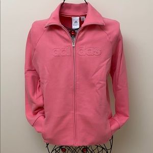 New Adidas Jacket Sweatshirt Zip Pockets Pink Large L